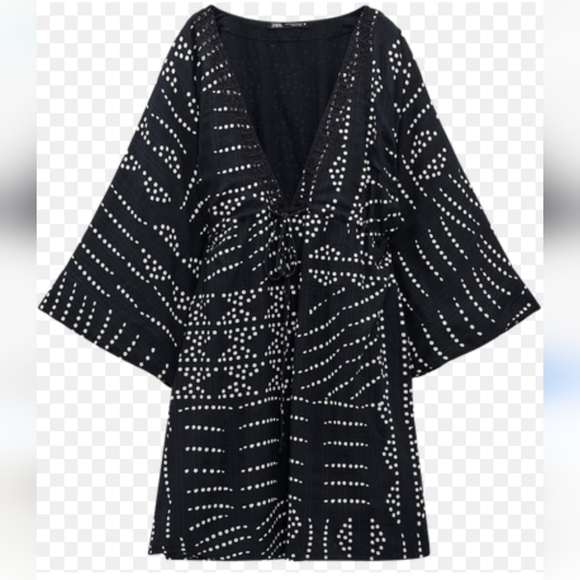 Zara Printed Mini Tunic Dress. Black and white polka dots. Size XXL. - Picture 5 of 16